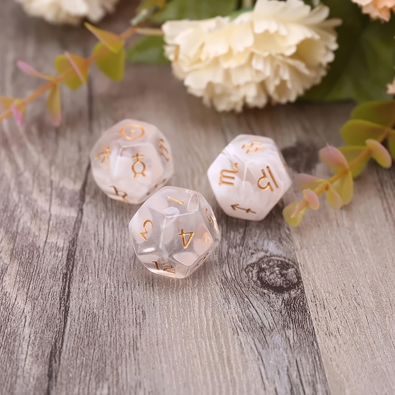 4pcs Astrology Dice Set with Acrylic Pearl Zodiac Dice
